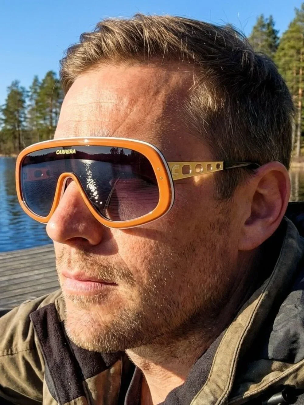 Carrera Men Sunglasses Orange Grey Shield FLAGLAB 17 0C3E 9O NEW AUTHENTIC